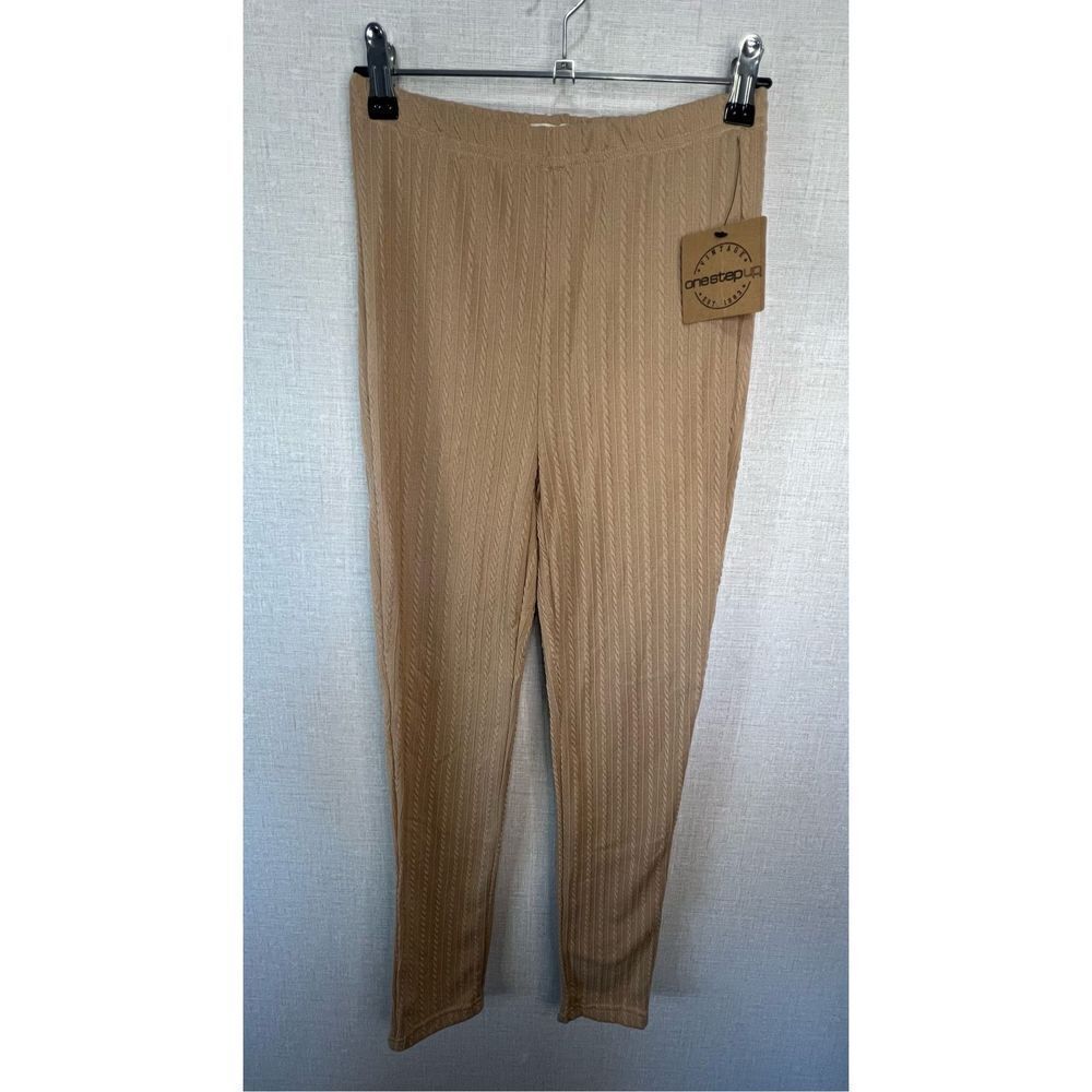 NWT One Step Up Tan Ribbed Knit Warm Stretchy Cozy Leggings